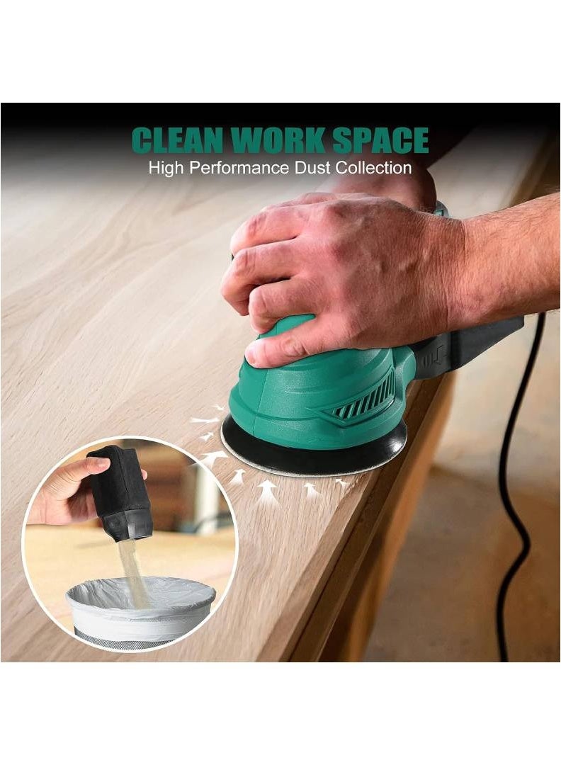 HYCHIKA Orbital Sander, HYCHIKA 300W 13000RPM Random Orbital Sander, 6 Variable Speeds, 125mm 12Pcs Sandpapers, Electric Sander with Dust Collection Ideal for Sanding, Polishing Wood, DIY, Home Improvements - Image 5