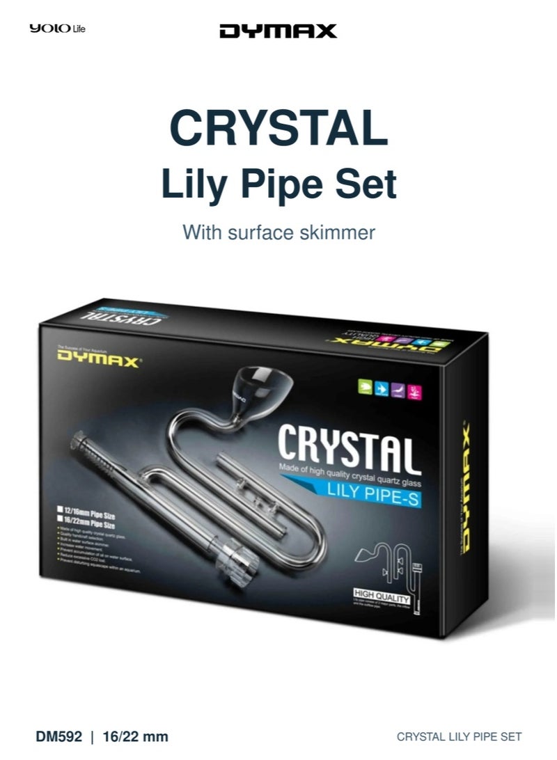 Dymax Crystal Lily Pipe-S Inflow & Outflow Set 16/22mm, Glass Aquarium Filter Pipe, Water Skimmer Set for Aquascaping, Planted Tanks, Fish Tanks - Image 1