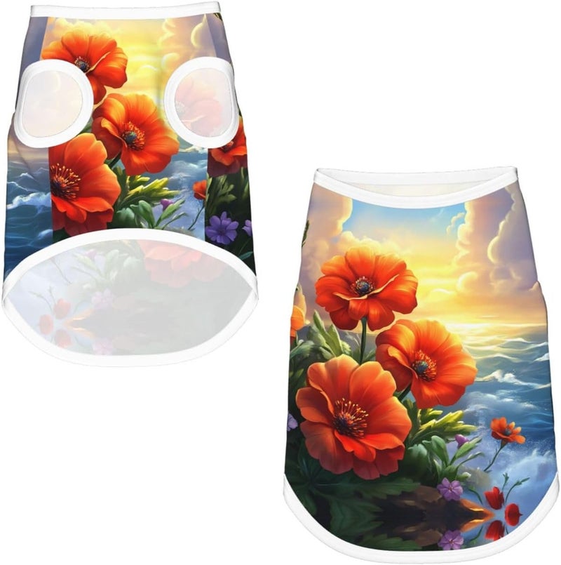 Sunset Cloud Flower Sea Print Pet Clothes for Small Dogs and Cats – Soft Cotton Dog Pajamas, Cat Outfit, for Chihuahuas, Dachshund Clothes, Puppy Clothes Medium - Image 3