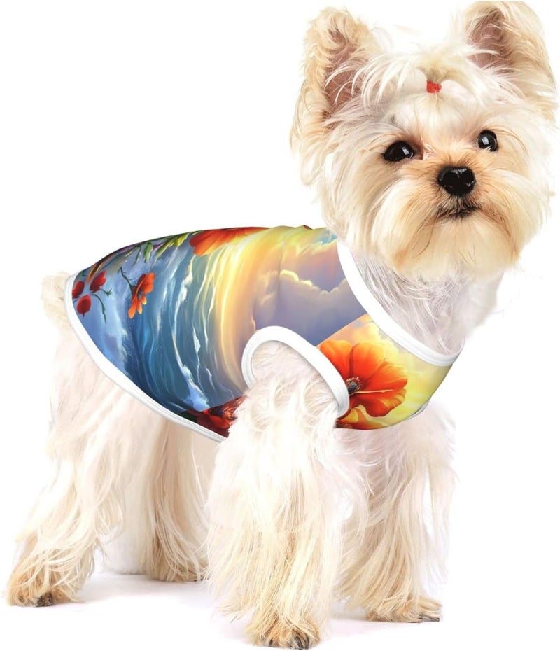 Sunset Cloud Flower Sea Print Pet Clothes for Small Dogs and Cats – Soft Cotton Dog Pajamas, Cat Outfit, for Chihuahuas, Dachshund Clothes, Puppy Clothes Medium - Image 1