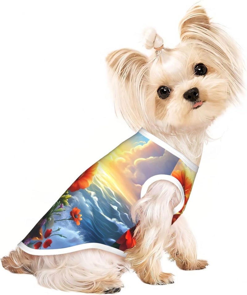 Sunset Cloud Flower Sea Print Pet Clothes for Small Dogs and Cats – Soft Cotton Dog Pajamas, Cat Outfit, for Chihuahuas, Dachshund Clothes, Puppy Clothes Medium - Image 2