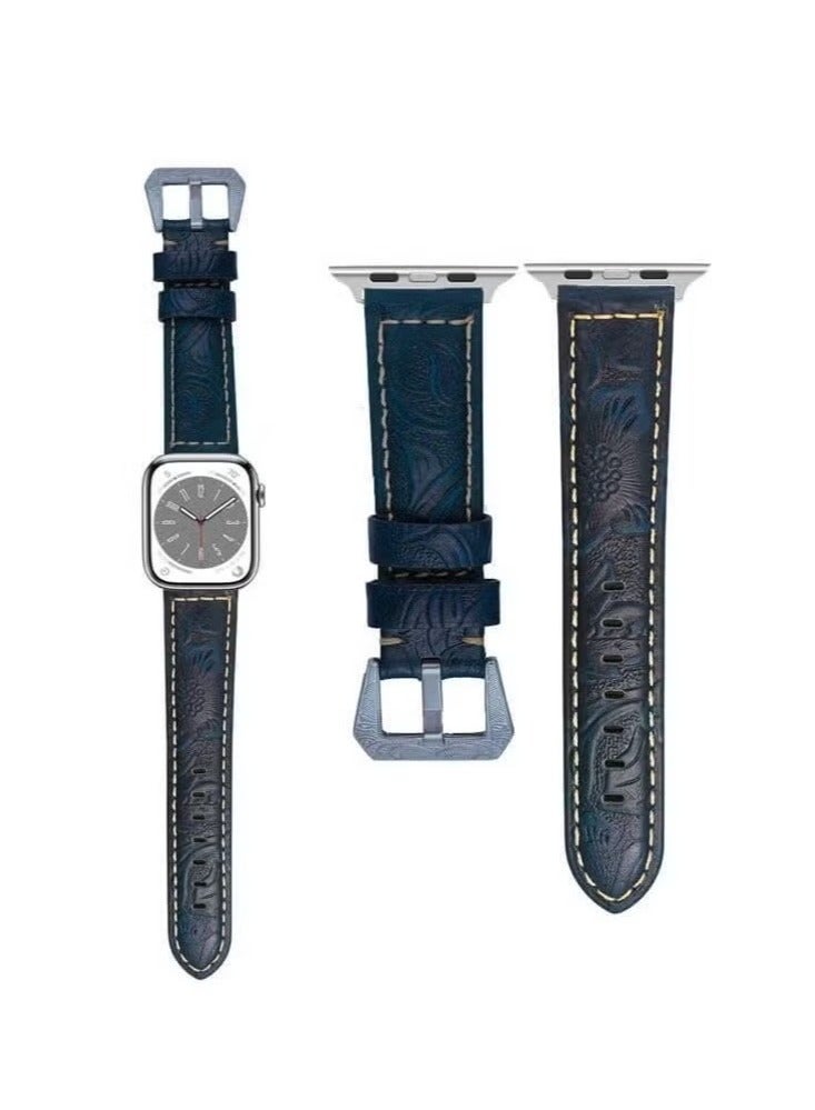 vesus Engraved Tattoo Genuine Leather Replacement Band For Apple Watch 41/40/38mm Series 8/7/6/5/4/SE