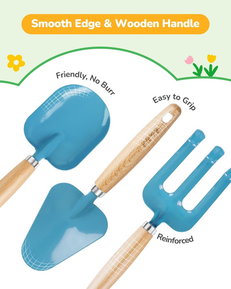 Grenebo Kids Gardening Set Toys  Quality Garden Tool Kit For Kids And Toddlers  Includes Two Shovels  Garden Hat Rake  Apron Gloves  Watering Can  And Tool Bag (Blue) - Image 3