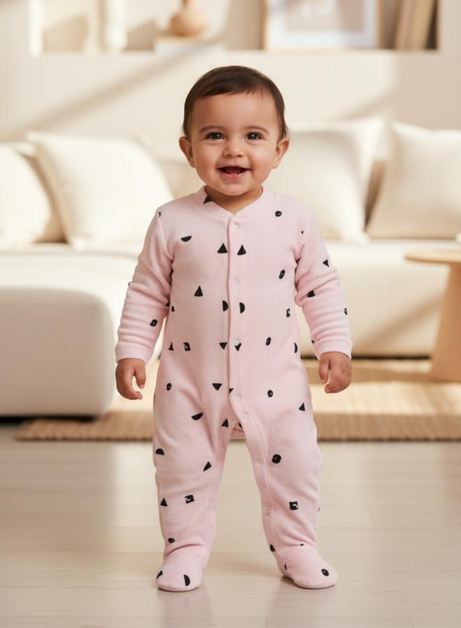 infancie Baby Girls Printed Velour Footed Sleepsuit - Image 5