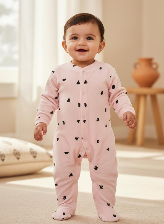 infancie Baby Girls Printed Velour Footed Sleepsuit - Image 1