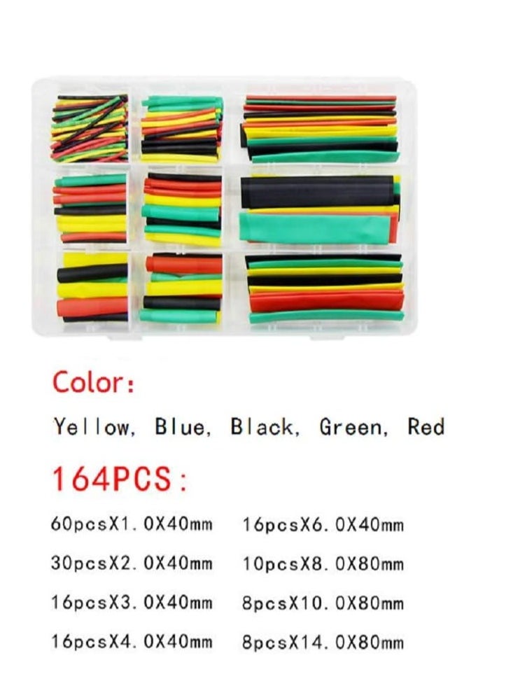 Spaceshoop Heat Shrink Tubing 2:1 Ratio Boxed Heat Shrink Tubing Set for Long-term Insulation and Safety Protection Heat Shrink Tubing 4 Colors 8 Sizes 164PCS  - Image 1