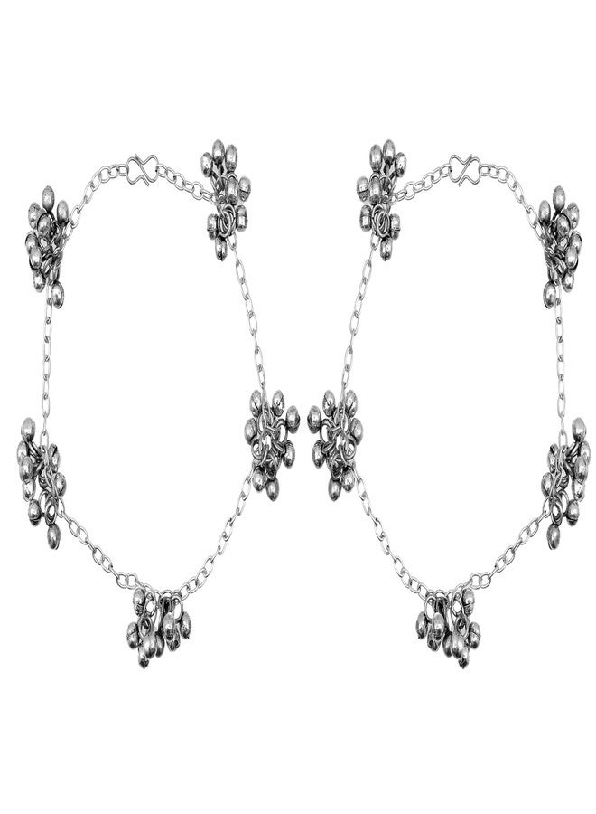 Siddhatva Traditional Ethnic Fashion Silver Oxidised Kada Payal Anklets Hasli Style Open Payal Anklet - Image 1