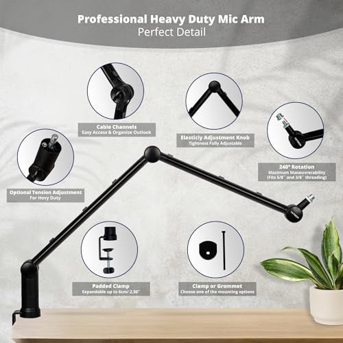 i-XTECH IXTECH Microphone Boom Arm with Desk Mount, 360° Rotatable, Adjustable and Foldable Scissor Mounting for Podcast, Video Gaming, Radio and Studio Audio, Sturdy and Universal - Elegance Model - Image 5