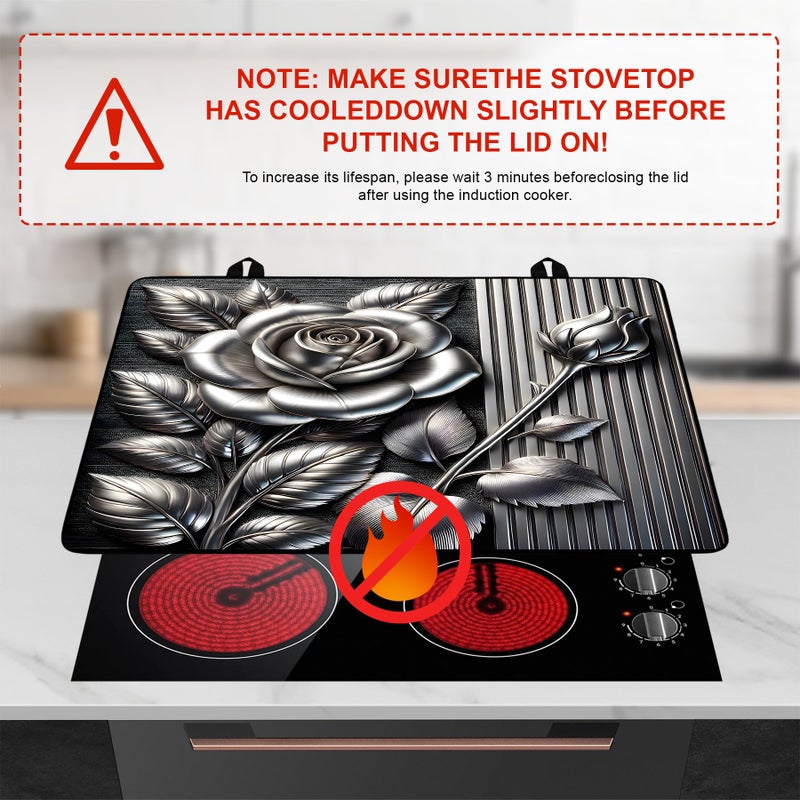 BVBOX Silver Rose Stove Top Cover Retro Flower Gas Stove Top Cover for Home Decoration Kitchen Pad Non-Stick Washable Cooktop Covers Countertop Protector Keep Stove Clean 28"x20" - Image 3