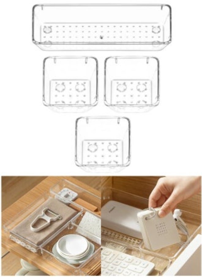 Generic Set of 4 Acrylic Space Saving Storage Box Drawer Organizer for Office Supplies Cabinet - Clear  - Image 1