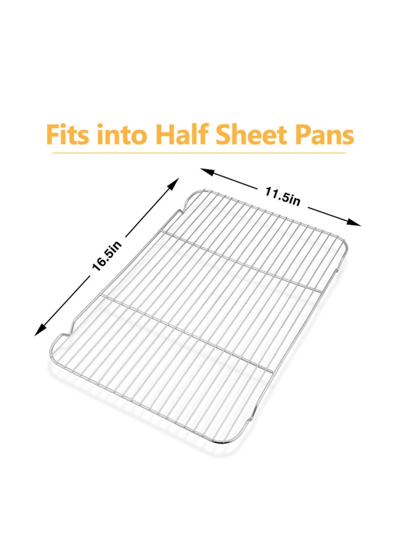 E-far Baking Cooling Rack Set of 2, E-far 16.5"x11.5" Stainless Steel Metal Roasting Cooking Racks, Fits in Half Sheet Cookie Pans, Non Toxic & Rust Free, Oven Proof & Dishwasher Safe - Image 2