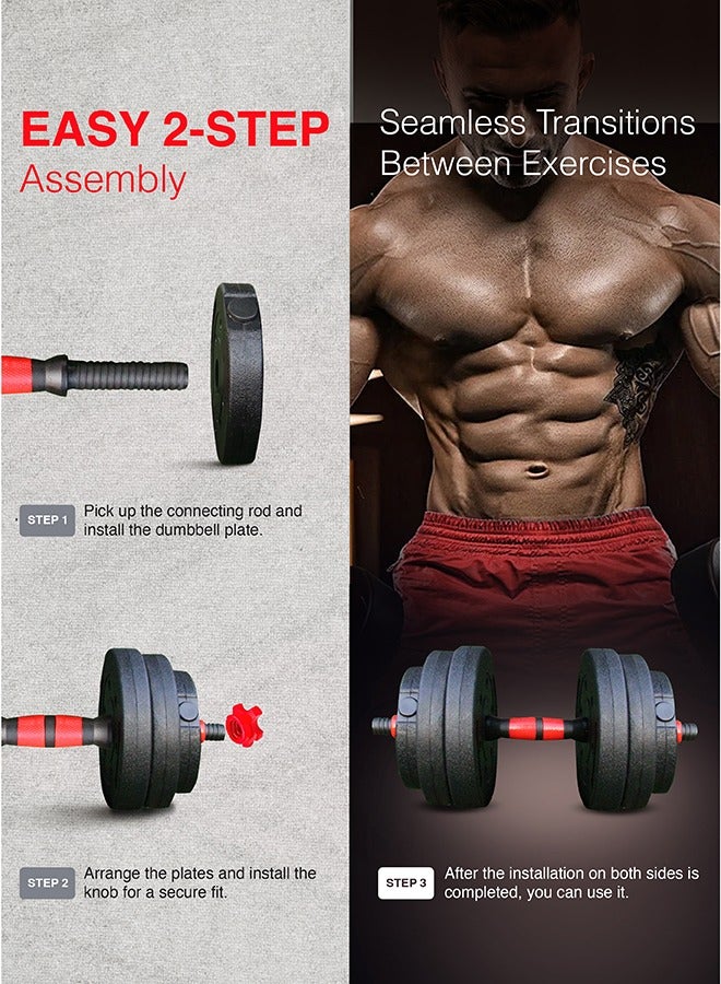 Sparnod Fitness SCD-20 2-In-1 Dumbbells/Barbell Set (20Kg) - Easy 3-Step Assembly With Connector Rod, Eco-Friendly Weights, Concrete Dumbbells With Pvc Coating, Slip-Free Handgrip, Total Home Fitness - Image 4