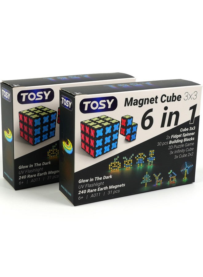 TOSY Magnet Cube 3x3 - 30 Blocks, 7in1 Toy: Puzzle Cube Game, Creative Building Blocks, Transformable Fidget Spinner, Infinity Cube, 2-Pack - Image 1