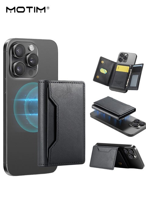 Magnetic Leather Wallet Card Holder with Shockproof Kickstand, Magnetic Detachable with Trifold Wallet Card Holder Pocket Compatible with MagSafe Cases and MagSafe Compatible Mobile iPhone 16/15/14/13/12 series