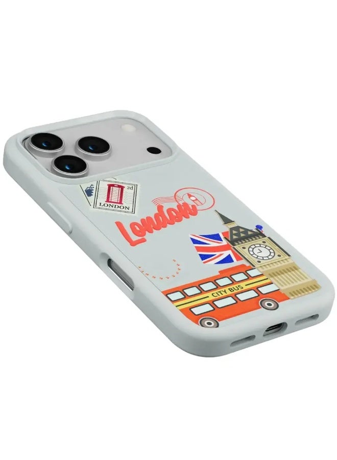 ليفيلو فاللو جراب من الجلد الصناعي (PU) بتصميم لندن مع لمسة تطريز لهاتف آيفون 17 برو – فضي مصقول - Image 3