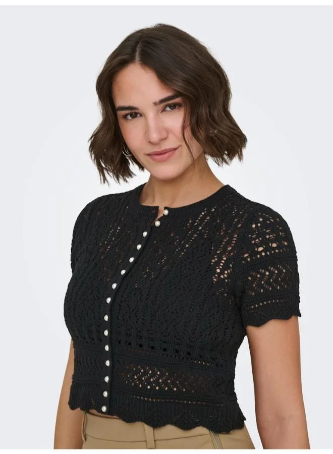 اونلي كارديجان قصير بأكمام قصيرة ولؤلؤ