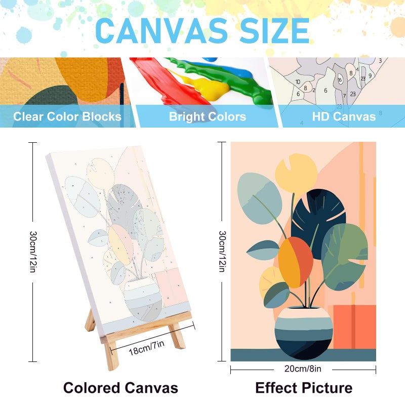 Offito 4 Pack Framed Paint by Numbers Kit for Adults Beginners with Wooden Easel, Flowers Vase Easy Paint by Number Kit with Frame, Watercolor Adult Paint by Number Framed Canvas (8 * 12 Inch) - Image 3