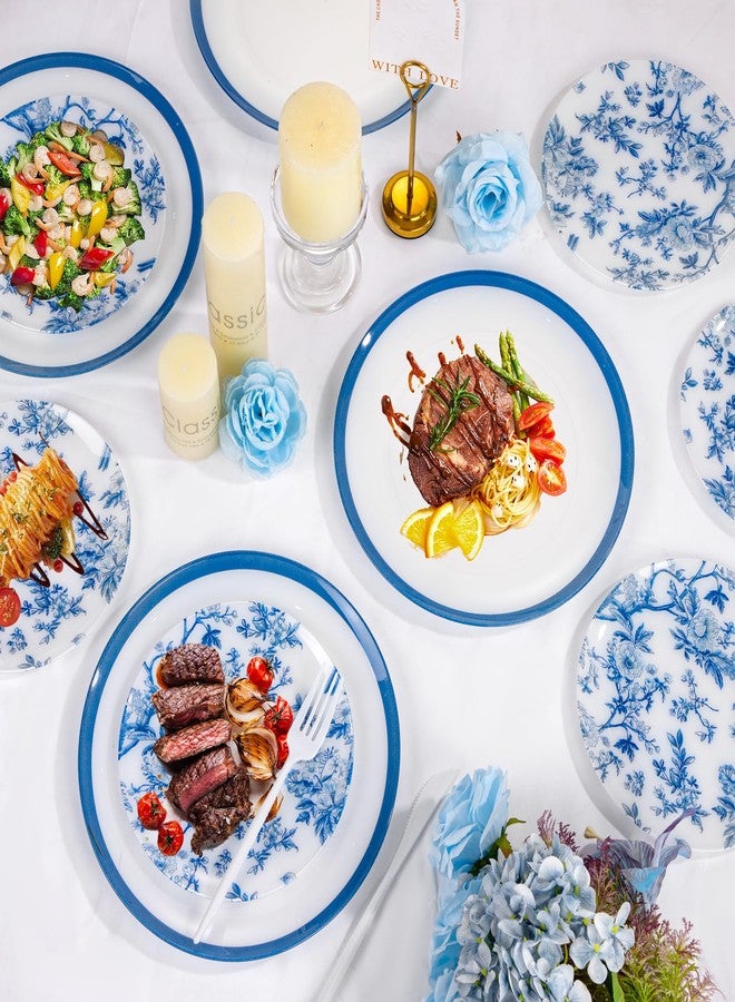 ejonirinjonir EI 60pcs Blue Plastic Plates Disposable Heavy Duty White with Blue Floral,10.25inch Dinner Plate and 7.5inch Dessert Plate,Disposable Plastic Plates for Party,Birthday,Wedding - Image 4