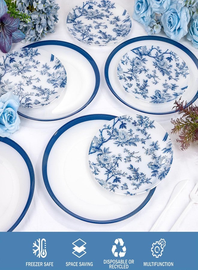 ejonirinjonir EI 60pcs Blue Plastic Plates Disposable Heavy Duty White with Blue Floral,10.25inch Dinner Plate and 7.5inch Dessert Plate,Disposable Plastic Plates for Party,Birthday,Wedding - Image 5