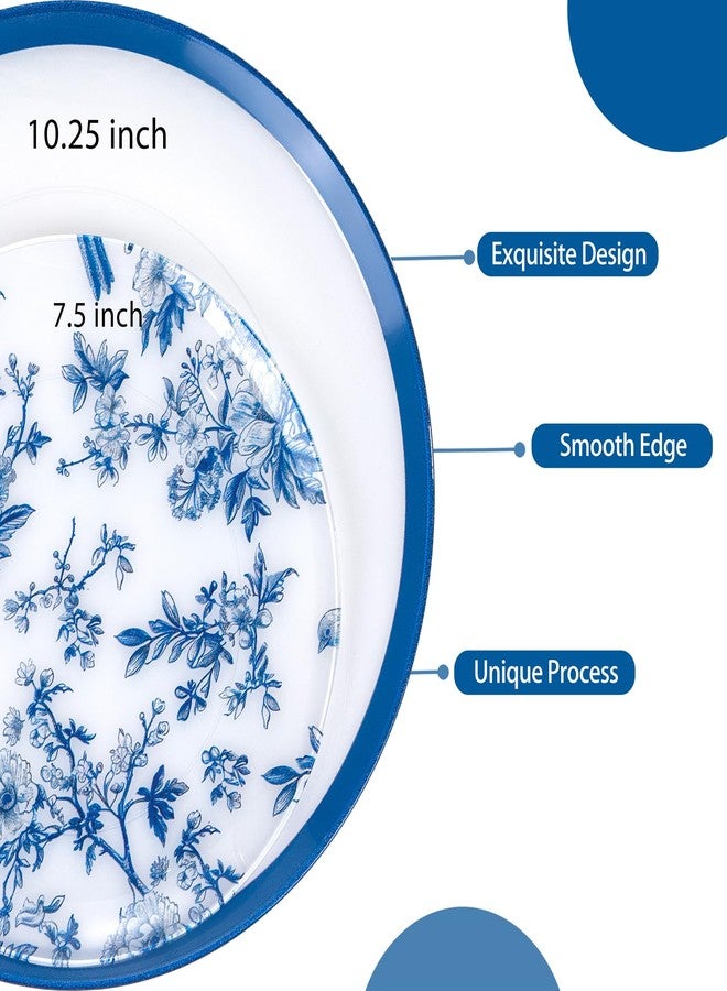 ejonirinjonir EI 60pcs Blue Plastic Plates Disposable Heavy Duty White with Blue Floral,10.25inch Dinner Plate and 7.5inch Dessert Plate,Disposable Plastic Plates for Party,Birthday,Wedding - Image 2