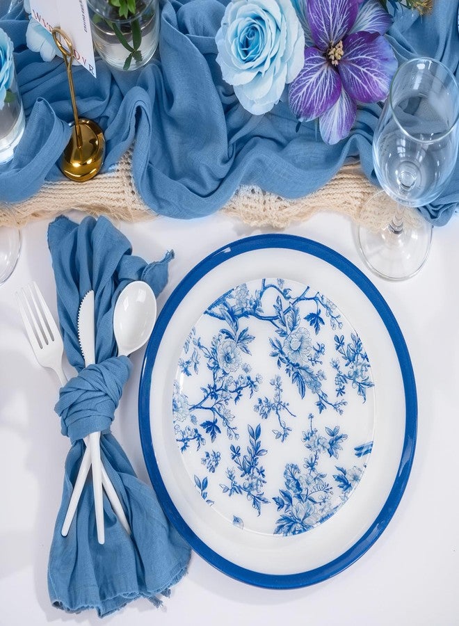 ejonirinjonir EI 60pcs Blue Plastic Plates Disposable Heavy Duty White with Blue Floral,10.25inch Dinner Plate and 7.5inch Dessert Plate,Disposable Plastic Plates for Party,Birthday,Wedding - Image 3