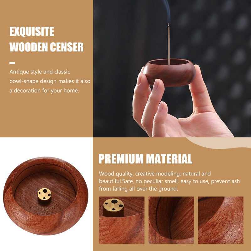 Hand Carved Rosewood Desktop Censer Bowl with Incense Stick Holder for Home Decor - Image 5