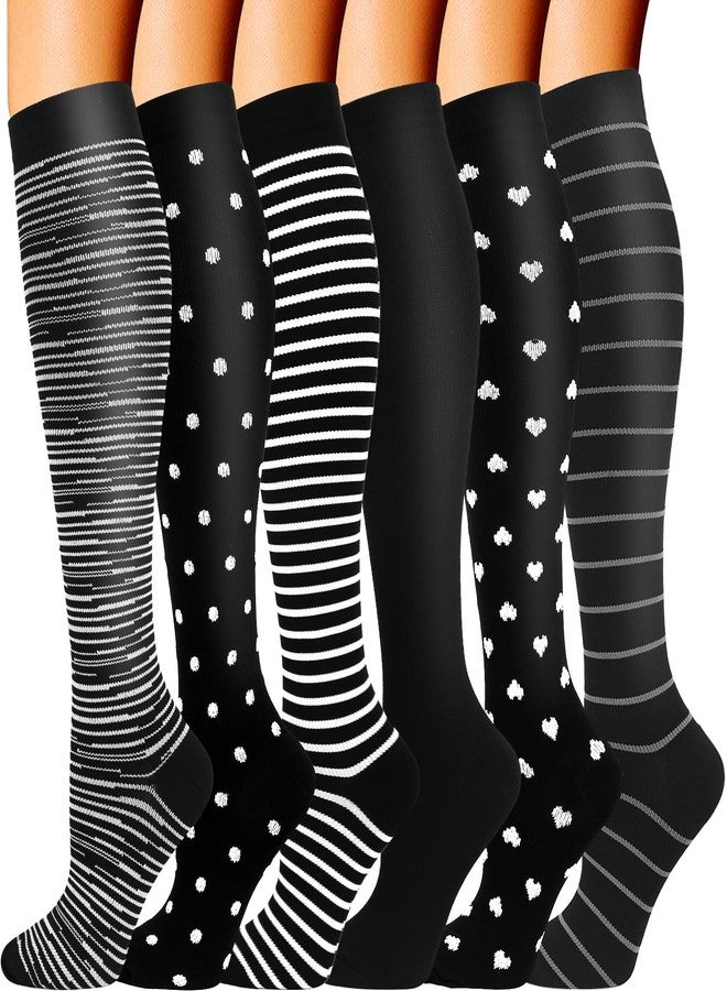 Double Couple 6 Pairs Compression Socks Women Men 20-30 mmHg Knee High Compression Stockings for Athletic Flight Travel Nurses Pregnancy - Image 1