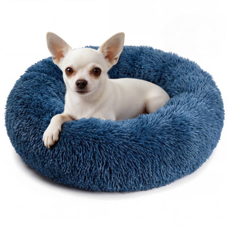 nononfish Calming Donut Dogs Beds for Small Dogs Washable19inch Fluffy Round Puppy Bed for PuppiesCats Toy Breeds with Raised RimFits up to 15 lbs PetsNavy Blue - Image 2