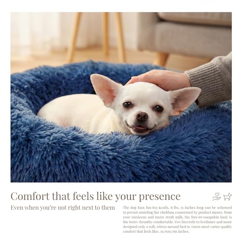 nononfish Calming Donut Dogs Beds for Small Dogs Washable19inch Fluffy Round Puppy Bed for PuppiesCats Toy Breeds with Raised RimFits up to 15 lbs PetsNavy Blue - Image 3