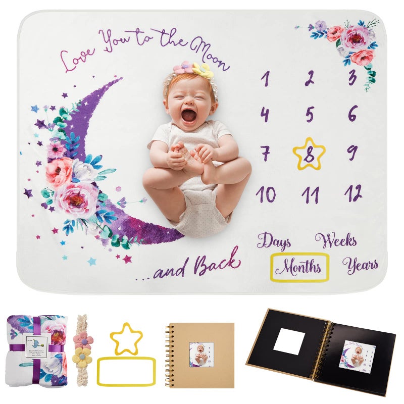 Baby Monthly Milestone Blanket 51x40 Newborns Month Blanket Gift for Baby Shower Soft Plush Photo Prop Blanket for BoyGirl Newborn Unisex Blankets with Months