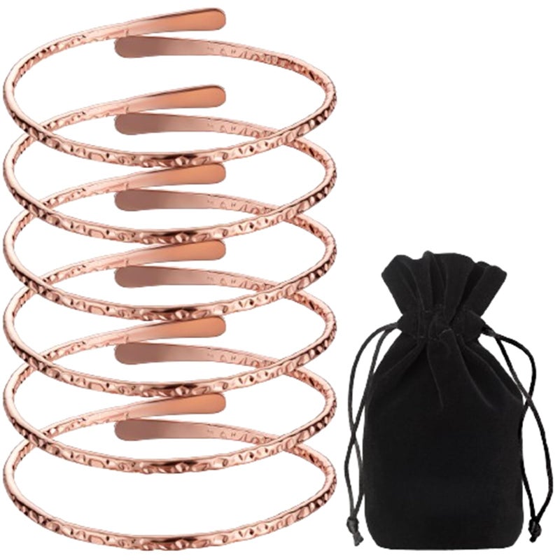 Otuuz 6 Pcs Copper Bracelets for Men Women Copper Cuff Bracelets Adjustable Size Health Jewelry Gift Handmade Uncoated Health Jewelry Gifts(Wire Overlap Style) - Image 1
