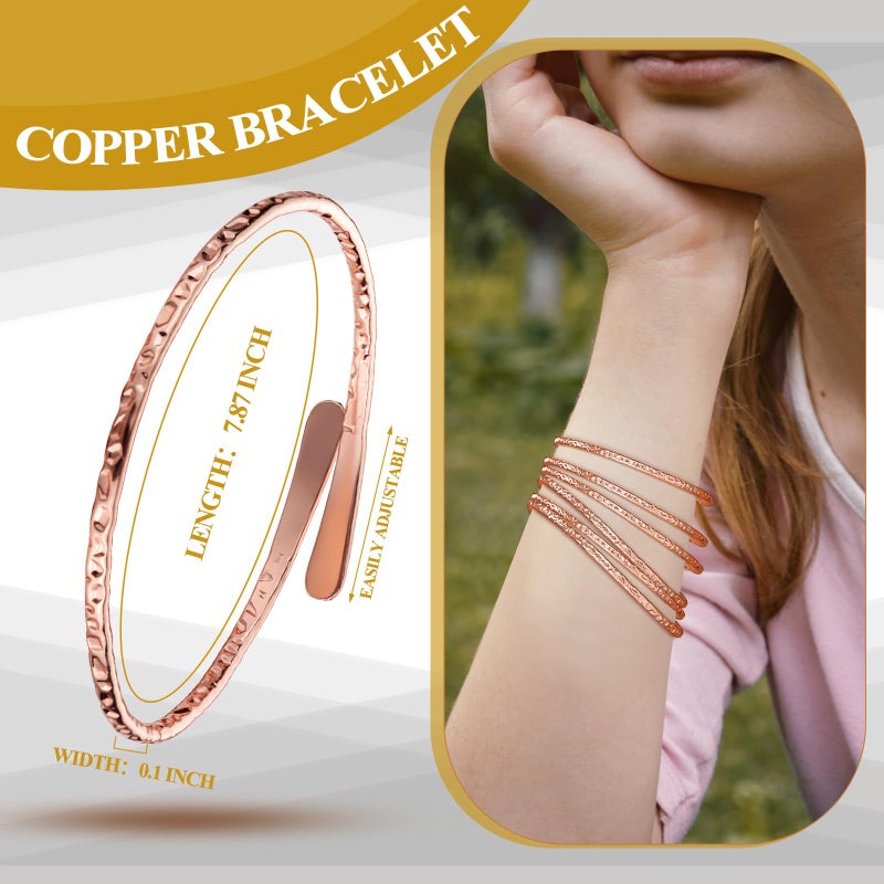Otuuz 6 Pcs Copper Bracelets for Men Women Copper Cuff Bracelets Adjustable Size Health Jewelry Gift Handmade Uncoated Health Jewelry Gifts(Wire Overlap Style) - Image 2