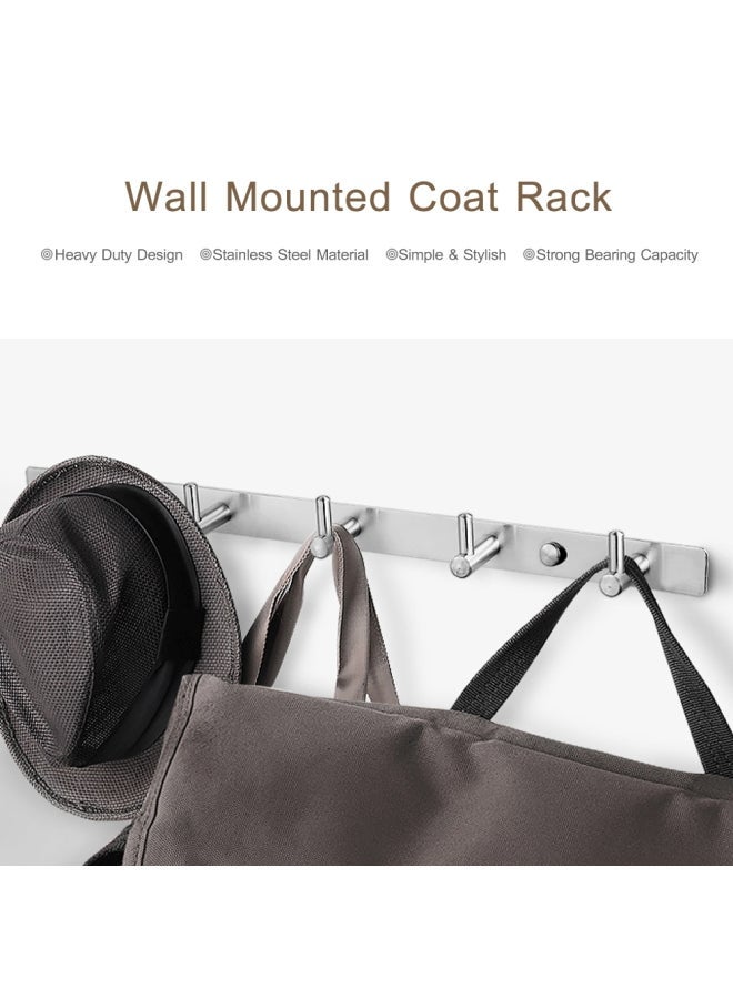 NIBEMINENT Wall Mounted Heavy Duty Stainless Steel Coat Rack Hanger With 5 Hooks Silver 42.00x5x5cm - Image 2