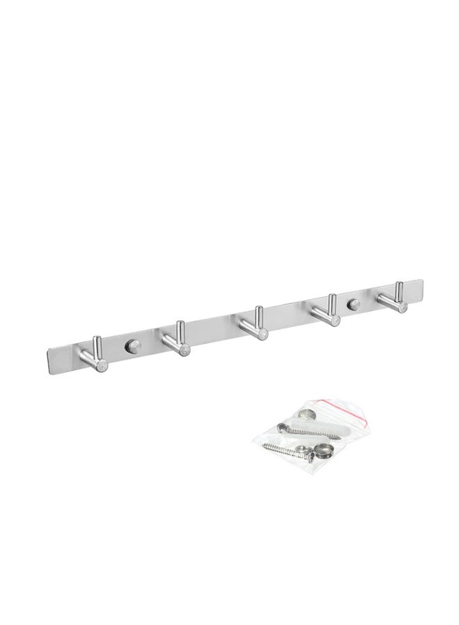 NIBEMINENT Wall Mounted Heavy Duty Stainless Steel Coat Rack Hanger With 5 Hooks Silver 42.00x5x5cm - Image 5
