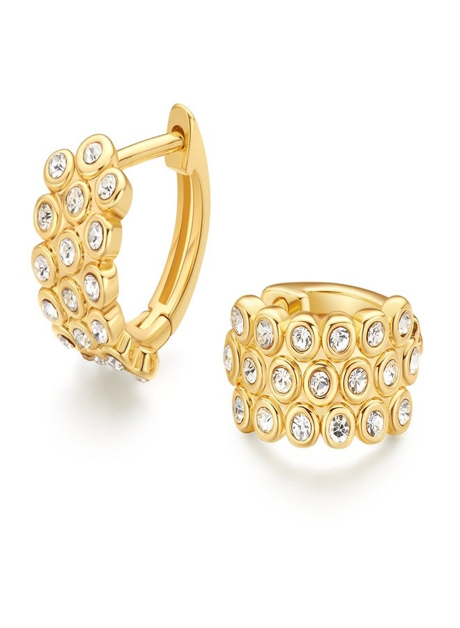 FRUMOS 925 Sterling Silver Huggie Earrings for Women 18K Gold Plated Hoop Earrings for Women Hypoallergenic Small Cubic Zirconia Huggie Earring, Medium, Metal, Cubic Zirconia - Image 1