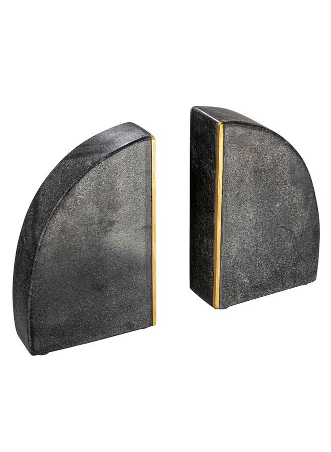 Creative Co-op Boho Arched Semicircle Marble Brass Detail, Set of 2, Black Bookend - Image 1