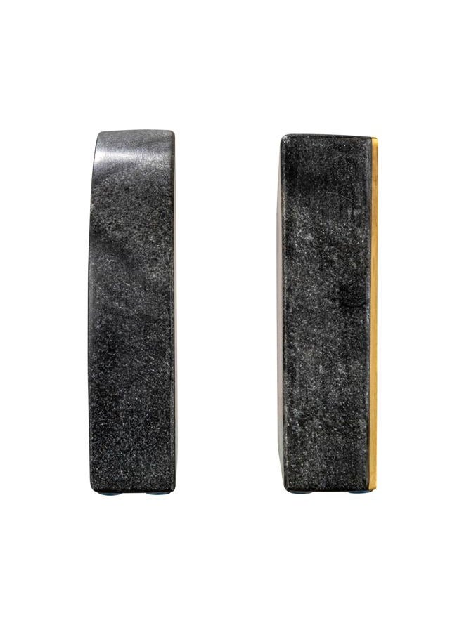 Creative Co-op Boho Arched Semicircle Marble Brass Detail, Set of 2, Black Bookend - Image 2