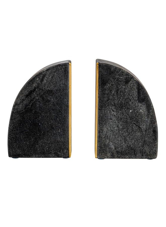 Creative Co-op Boho Arched Semicircle Marble Brass Detail, Set of 2, Black Bookend - Image 4