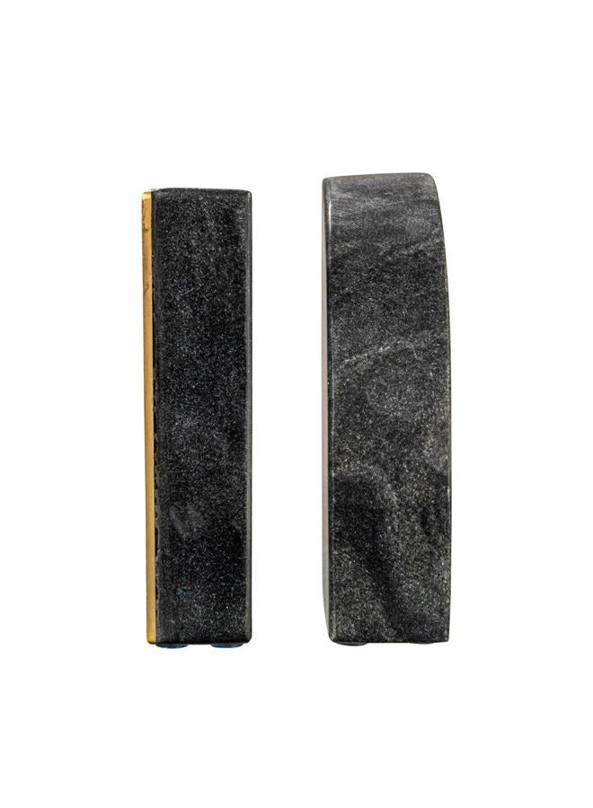 Creative Co-op Boho Arched Semicircle Marble Brass Detail, Set of 2, Black Bookend - Image 5