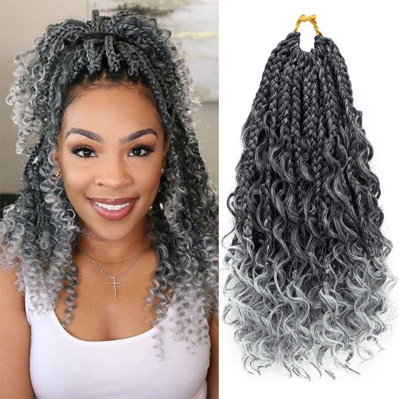 Goddess Box Braids Crochet Hair 10 Inch 8 Packs Prelooped Bohemian Crochet Boho Box Braids With Curly Ends Grey 3X Crochet Braids Hair for Women Synthetic Braiding Hair 10inchTGRAY