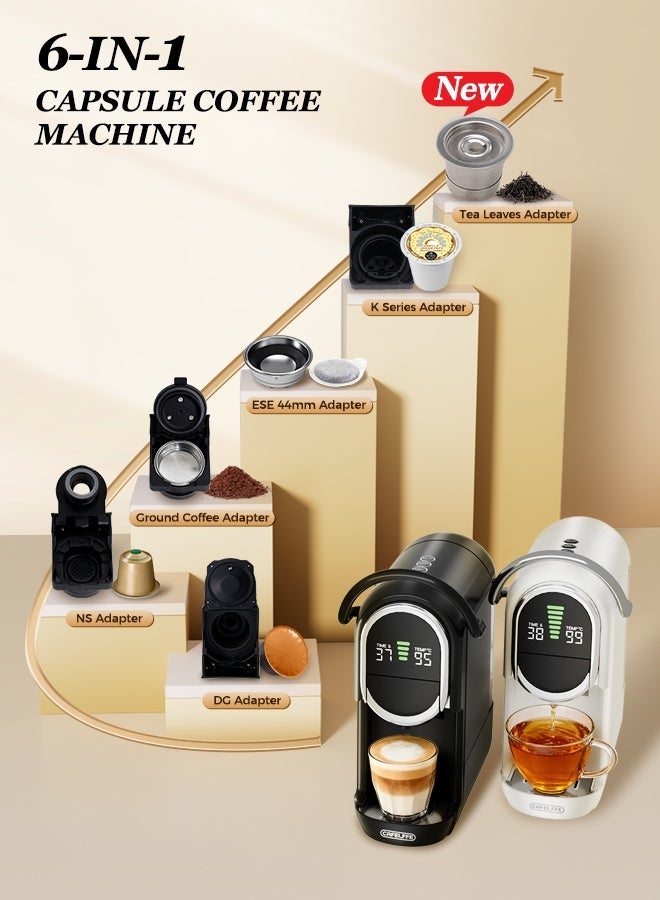 Cafelffe New Upgrade 6 in 1 Capsule Coffee Maker with 7 Level Coffee Volume & Temperature Adjustment and Automatic Pressure Relief | For NS/DG/Kcup Capsule, ESE 44mm Pods, Tea Leaves and Coffee Powder 1450W Black - Image 2
