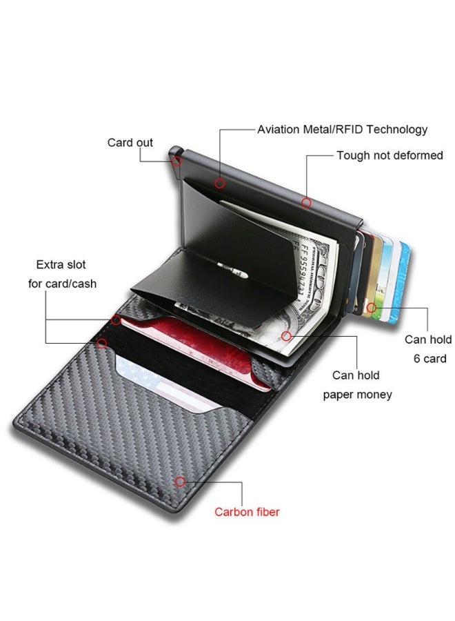 RFID Blocking Carbon Fiber Card Holder – Slim Automatic Pop-Up Metal Wallet, Anti-Theft Credit Card Case with RFID Protection & Independent Card Slots - Image 5