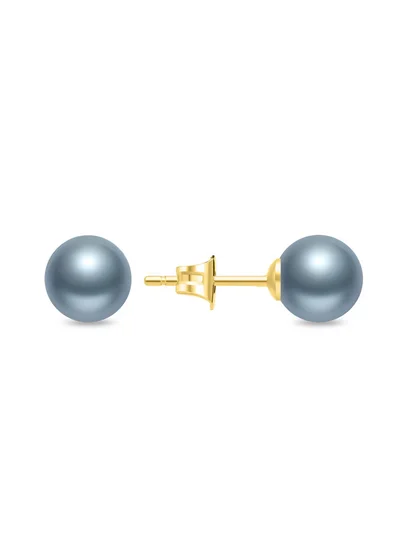 POLICE Opaline Gold-Plated Stud Earrings Lustrous Grey Pearl for Elegant Style