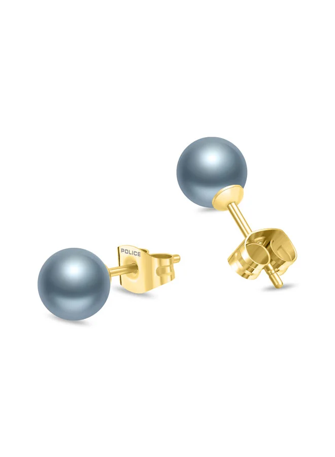 POLICE Opaline Gold-Plated Stud Earrings Lustrous Grey Pearl for Elegant Style