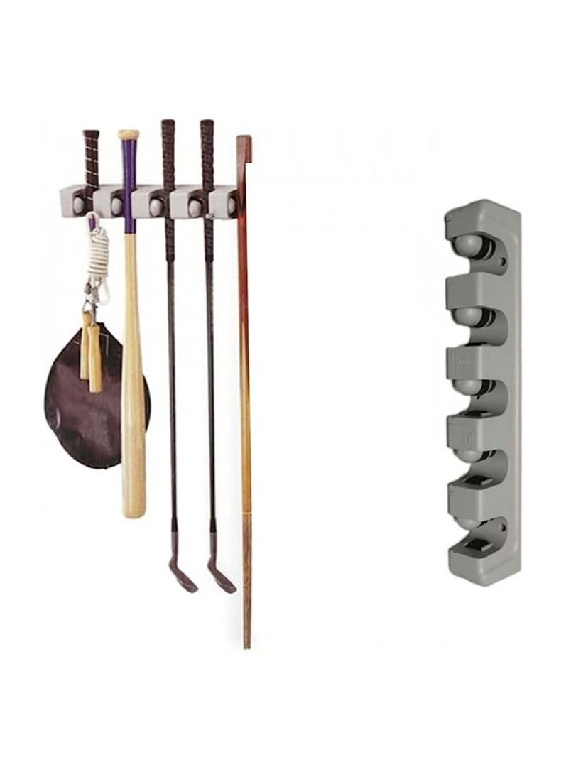 Wall Mounted Mop Broom Tool Holder with Hooks Wall Mounted Organizer for Garage Closet  - Image 1