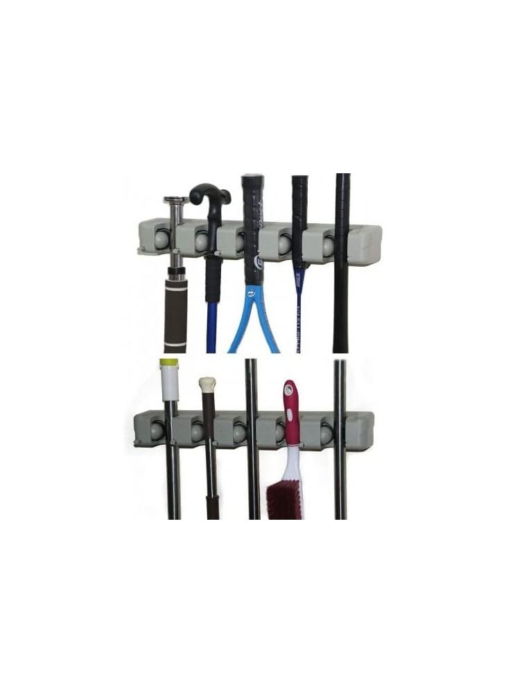 Wall Mounted Mop Broom Tool Holder with Hooks Wall Mounted Organizer for Garage Closet  - Image 2
