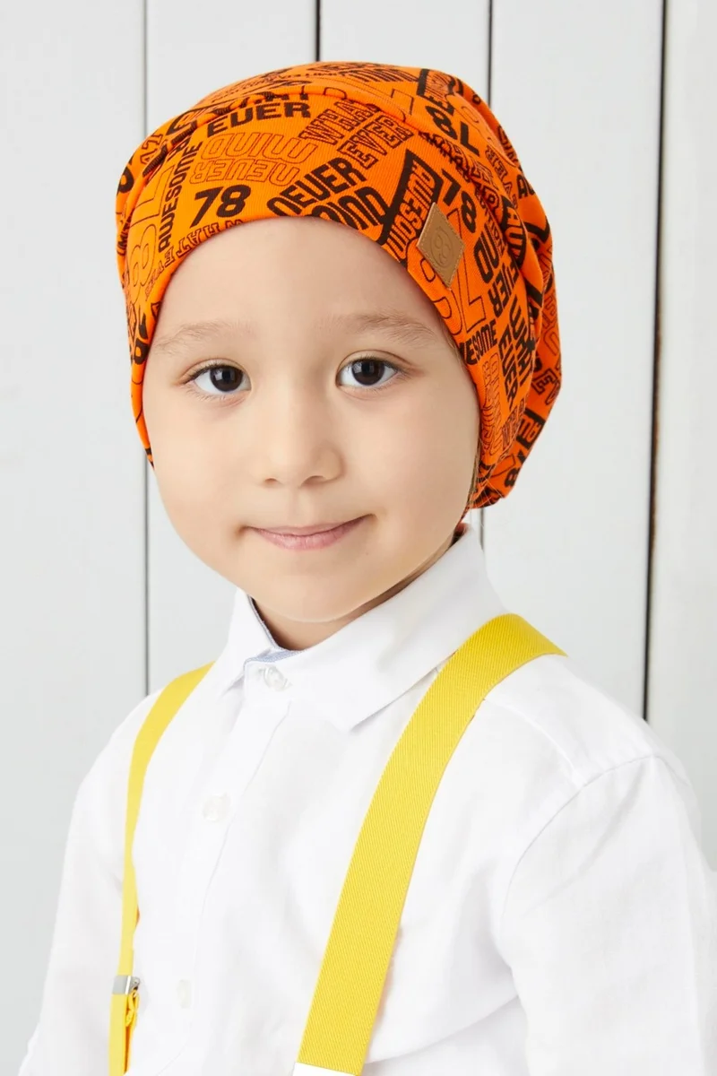 بيبيجيز Boy Orange Black Yarn 4 Season Hat Beanie Buff Soft Combed Cotton
