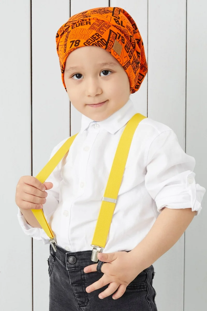 بيبيجيز Boy Orange Black Yarn 4 Season Hat Beanie Buff Soft Combed Cotton