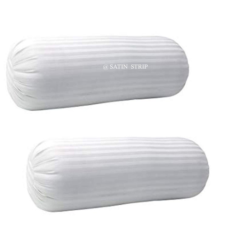 JY Satin Strip Fabric Diwan Set of 5 Micro Fiber Cushion and 2 Hard Bolster (12x12 Inch and 10x25 Inch, White) - Image 3