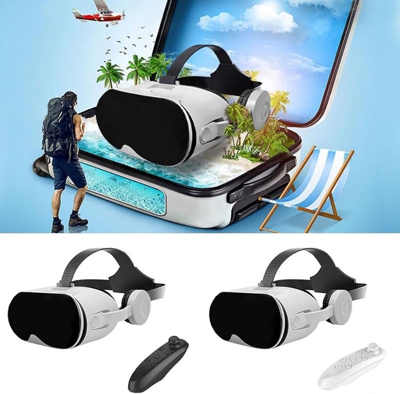 White VR Headset with Remote Control for Android iOS Phone 3D Movies and Games - Image 5